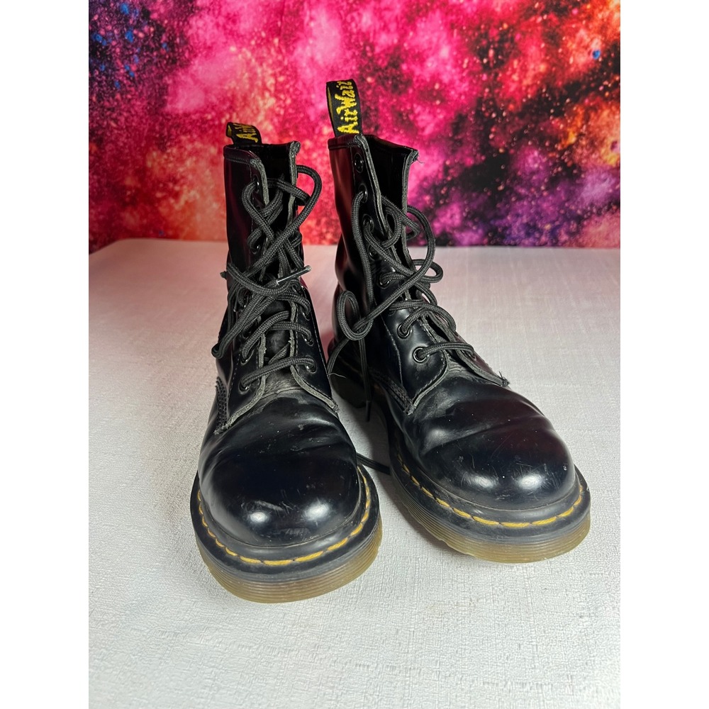 Dr. Martens 1460 W Black Smooth Leather Eye Combat Boots Womens Size 6 - Picture 2 of 9